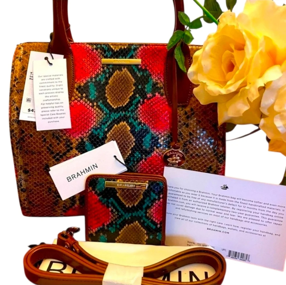 🤎▪️Brahmin▪️ Small Caroline Caladesi Snakeskin Satchel + Matching Jane Wallet